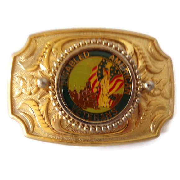 Disabled American Veterans Western Style Belt Buckle with Logo In Color ESMA2733 - Picture 1 of 5